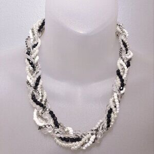 3/$20 Twisted Multi Strand Beaded Statement Necklace Pearl Rhinestone Gunmetal